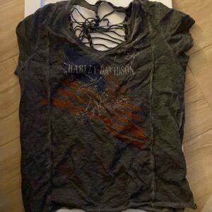 Ladies Dark Gray Harley Davidson T- Shirt Size Large - SEE DESCRIPTION